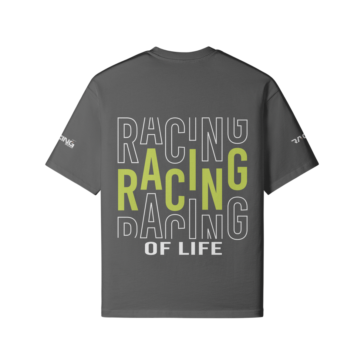 Oversize Fit T-Shirt Racing of Life mit Druck auf Rücken und Ärmeln aus reaktiv gefärbter Baumwolle