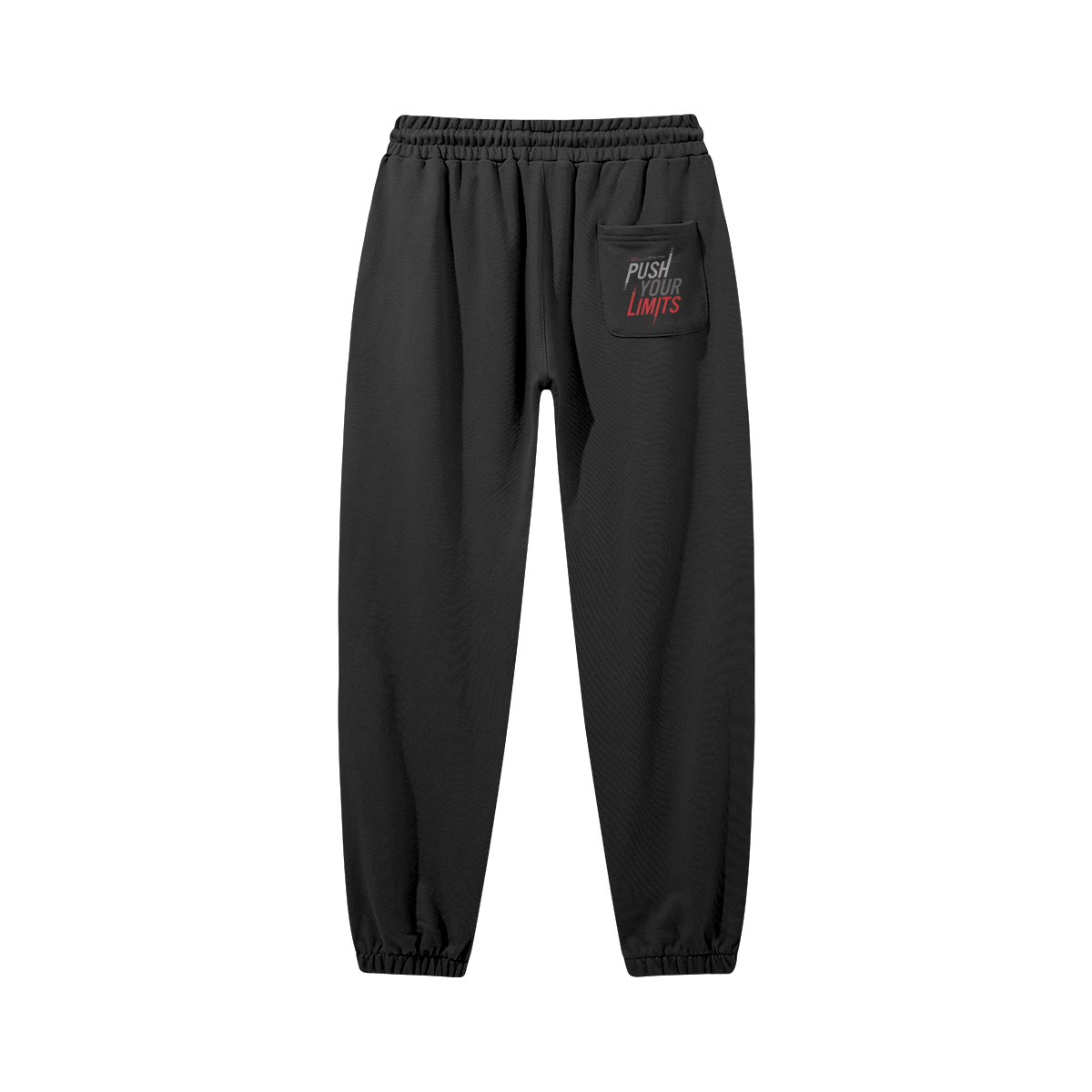 Schwarze Jogginghose mit aufgesetzter Tasche und elastischem Bund, Front- und Backprint, 100% Baumwolle, reaktivgefärbt, Kordelzug mit Aglets, I DON'T NEED Design