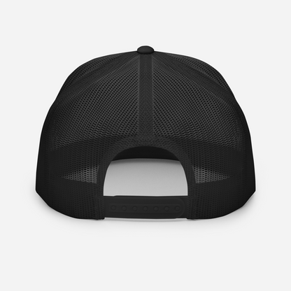 schwarze Trucker-Cap IM NOT WEIRD mit grauem Schirmunterseite und Snapverschluss in Einheitsgröße