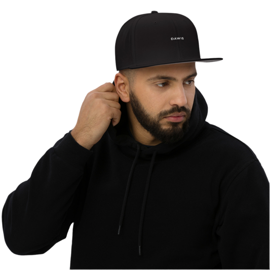 DAWIS Snapback-Cap schwarz mit grauem Schirm und Kunststoff-Schnappverschluss, 85% Acryl, 15% Wolle, 6-Panel High-Profile Design