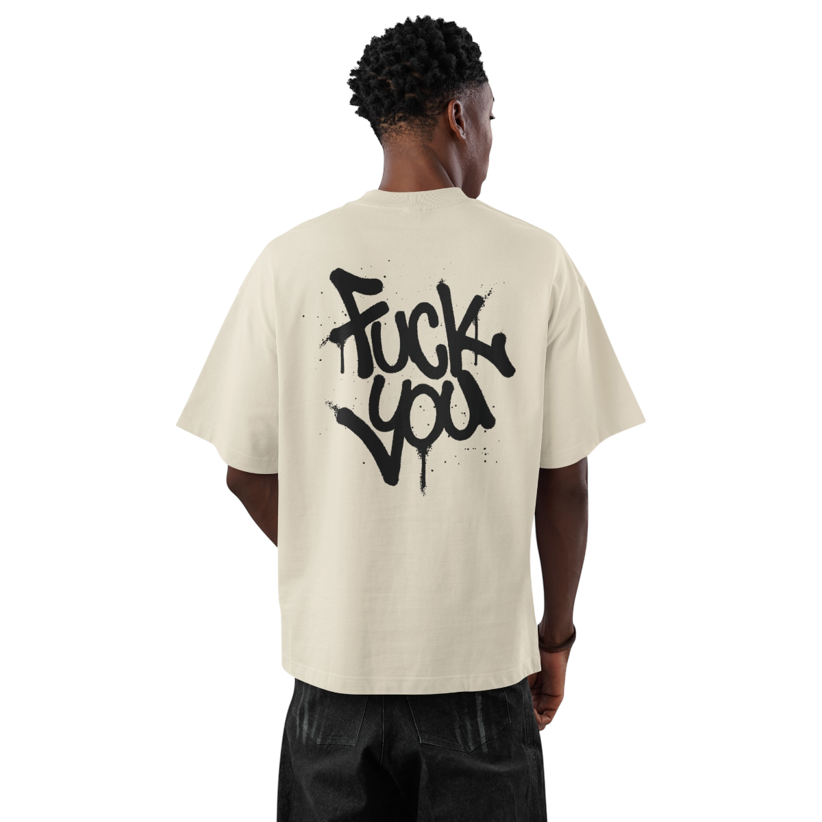 Oversize T-Shirt Fuck You mit schwarzem Backprint aus 100% Baumwolle, reaktiv gefärbt, 300g/m²