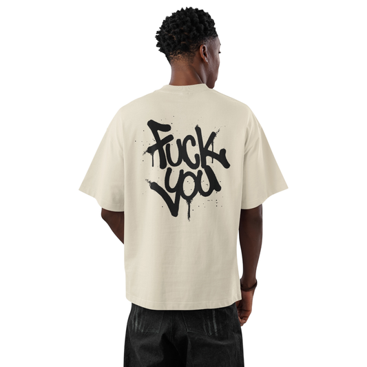 Oversize T-Shirt Fuck You mit schwarzem Backprint aus 100% Baumwolle, reaktiv gefärbt, 300g/m²