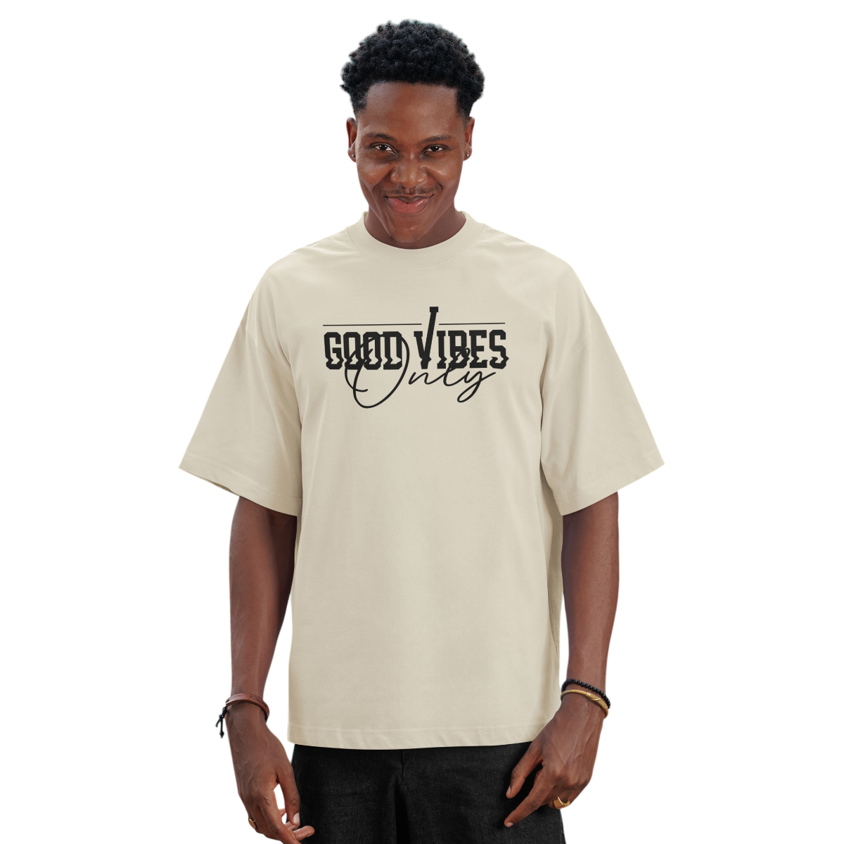 Oversize T-Shirt Fuck You aus 100% Baumwolle mit Frontprint Good Vibes Only und reaktiv gefärbtem Stoff