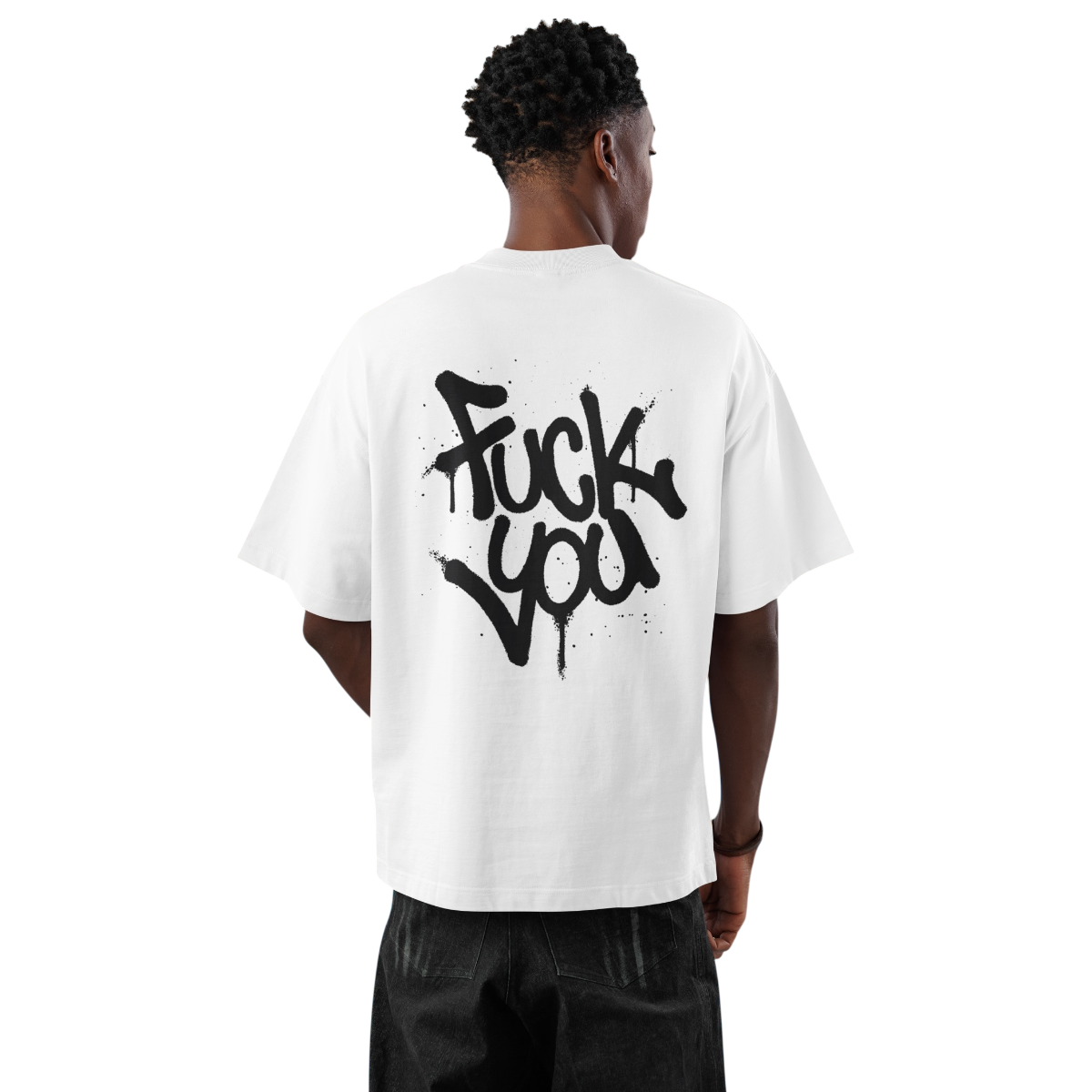 Oversize Fit T-Shirt Fuck You aus 100% Baumwolle mit Backprint, reaktiv gefärbt, 300g/m² Stoffgewicht, weiß