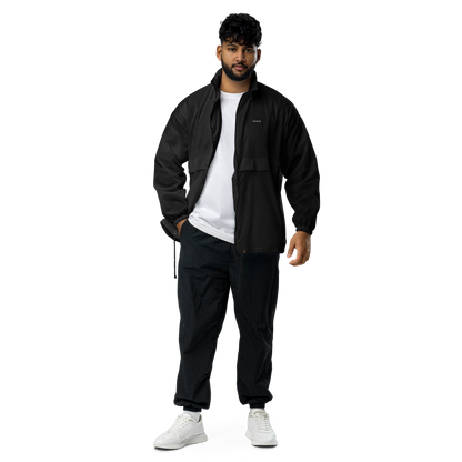 DAWIS Basic-Windbreaker Herrenjacke schwarz mit Kapuze und Reißverschluss, veganes Material, reguläre Passform