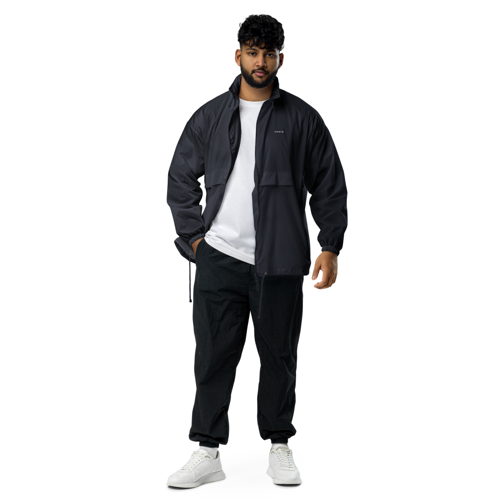 DAWIS Basic-Windbreaker aus 100 % Polyamid mit Kapuze und Reißverschlusstaschen, vegan und OEKO-TEX Standard 100 zertifiziert, schwarzer Windbreaker mit regulärer Passform.