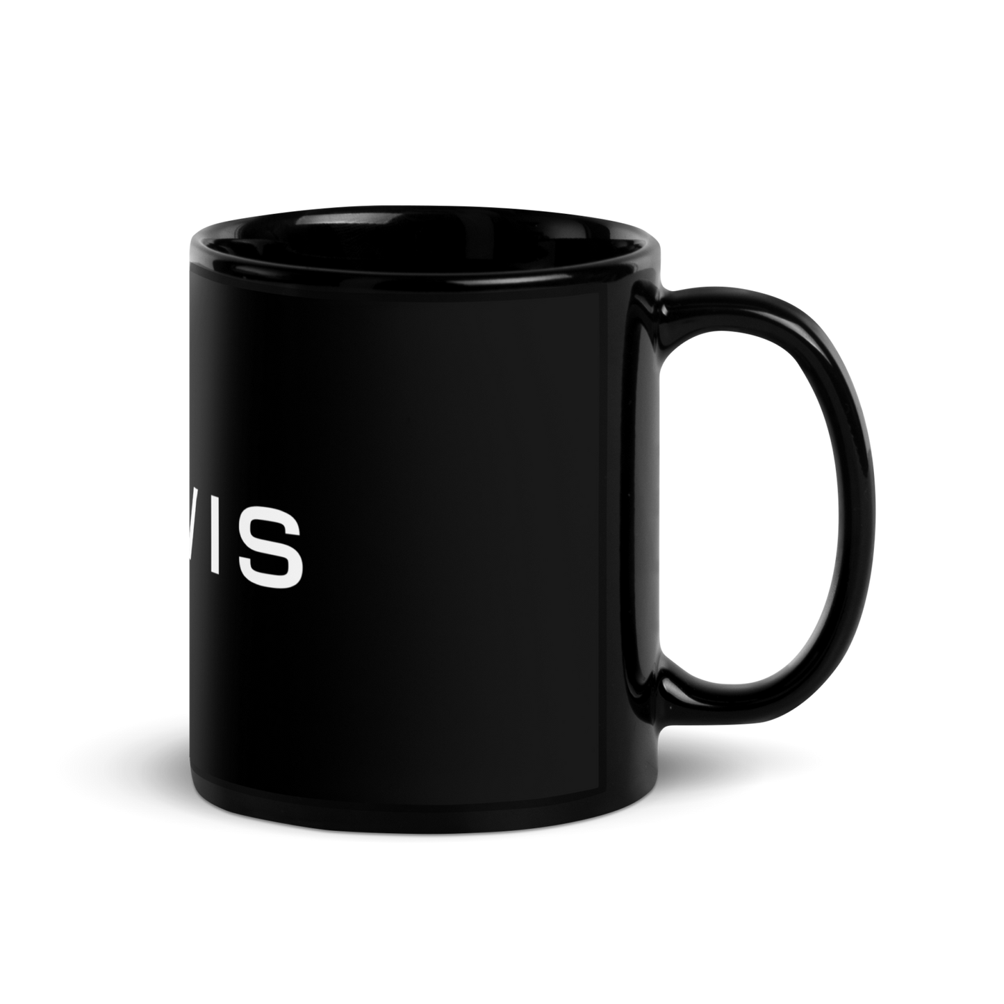 DAWIS schwarze glänzende Keramiktasse mit Henkel und weißem Schriftzug