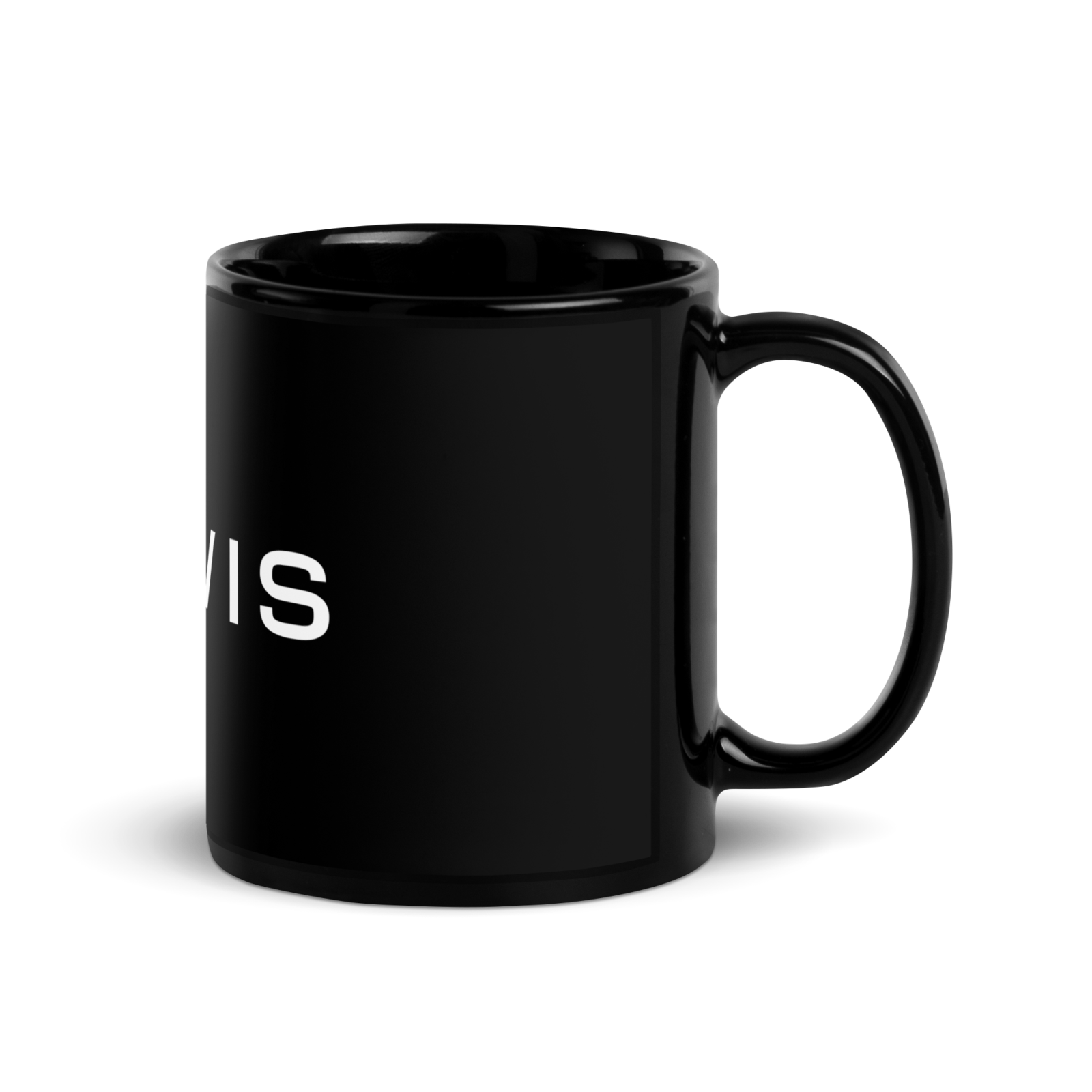 DAWIS schwarze glänzende Keramiktasse mit Henkel und weißem Schriftzug