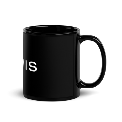 DAWIS schwarze glänzende Keramiktasse mit Henkel und weißem Schriftzug