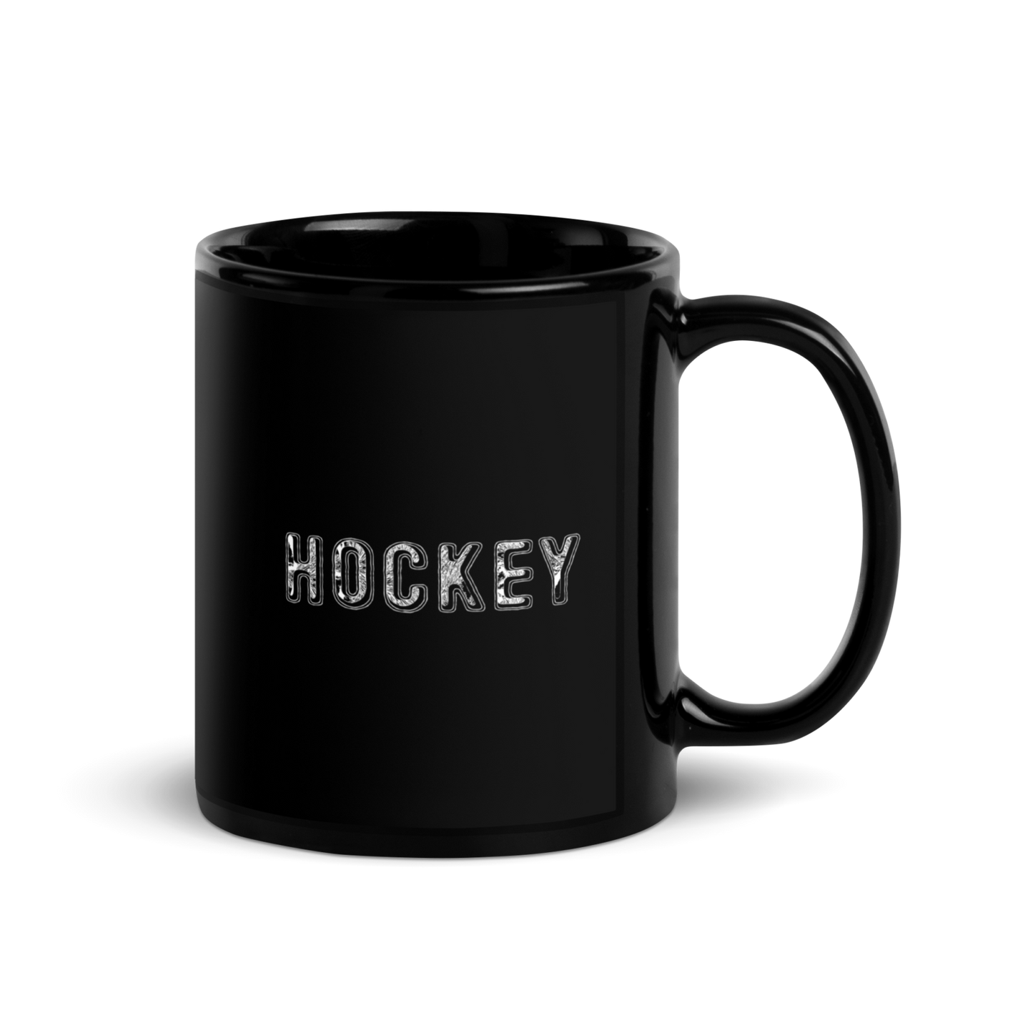 Schwarze Hocke Kaffeetasse aus Keramik mit glänzendem Finish und weißem "HOCKEY" Schriftzug.