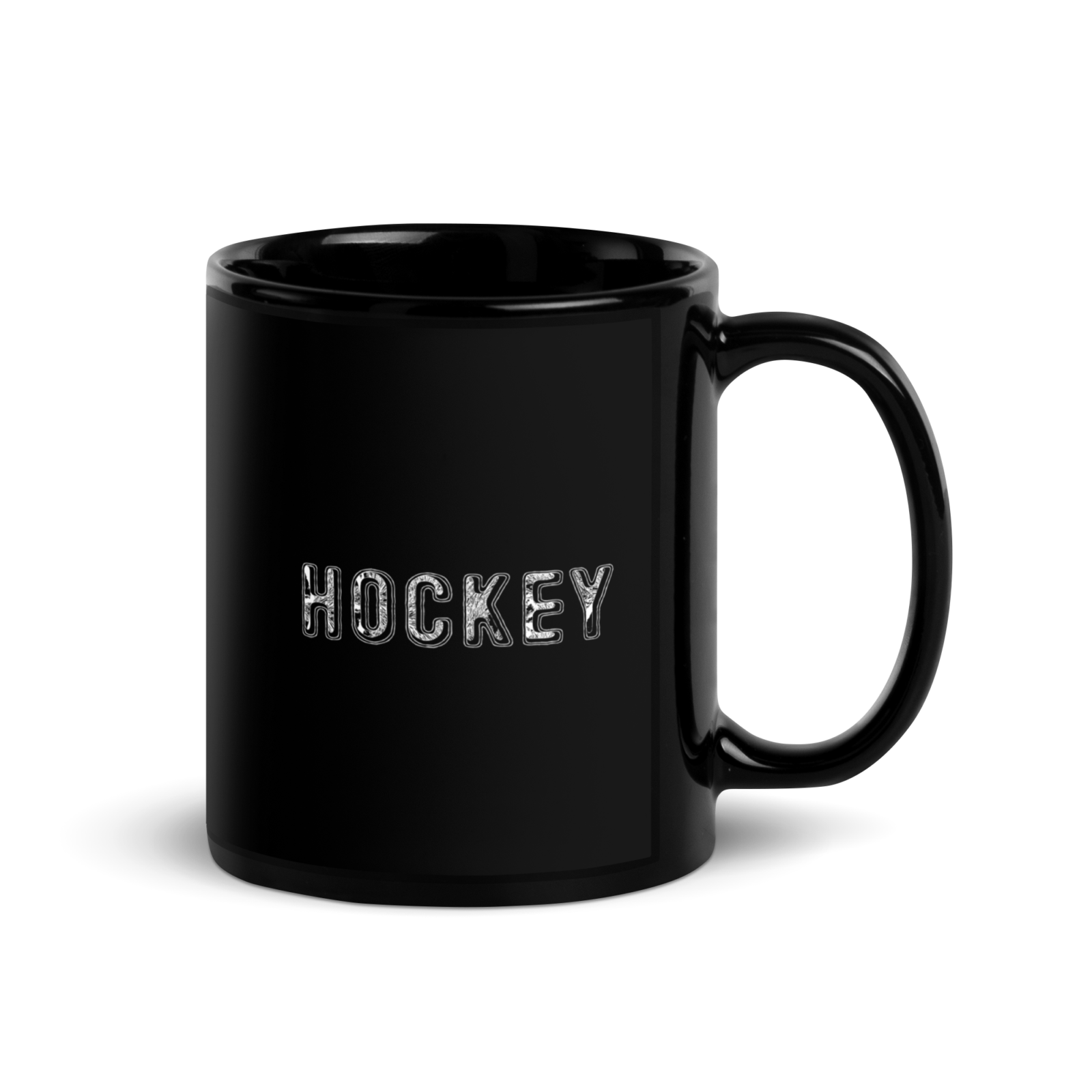 Schwarze Hocke Kaffeetasse aus Keramik mit glänzendem Finish und weißem "HOCKEY" Schriftzug.