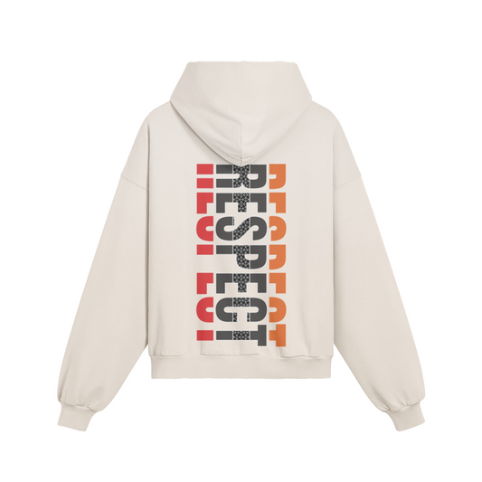 Oversize Hoodie Respect mit verwaschenem Effekt, Backprint und Kängurutasche aus 100% Baumwolle, reaktivgefärbt