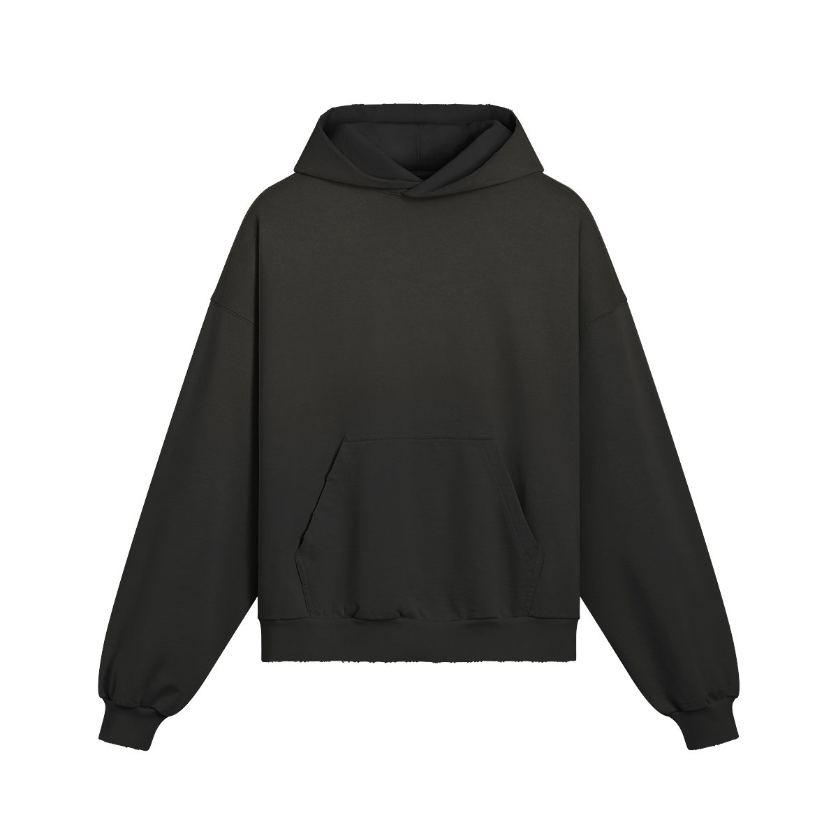 Oversize Hoodie Respect schwarz mit Kängurutasche und Backprint, 100% Baumwolle, verwaschener Effekt