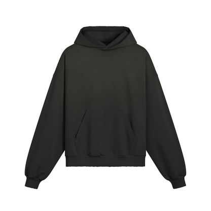 Oversize Hoodie Respect schwarz mit Kängurutasche und Backprint, 100% Baumwolle, verwaschener Effekt