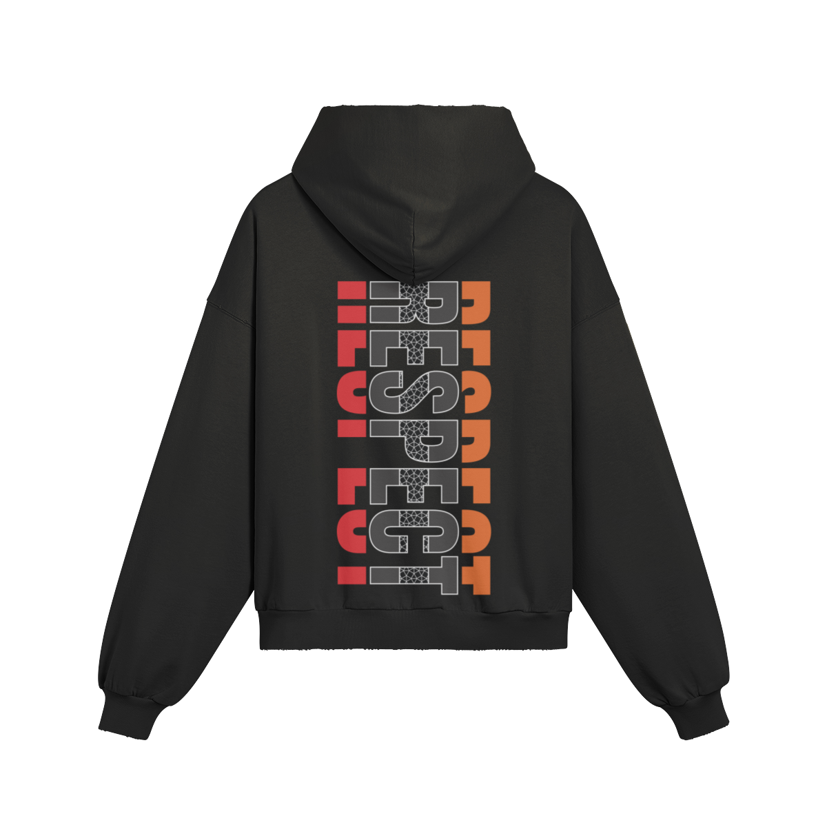 Schwarzer Oversize Hoodie Respect mit Backprint, Kängurutasche und verwaschenem Look aus 100% Baumwolle
