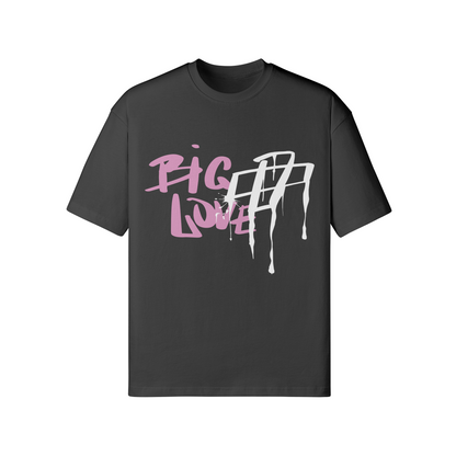Oversize Big Love T-Shirt aus 100% Baumwolle mit Frontprint und reaktivgefärbtem Stoff in Dunkelgrau