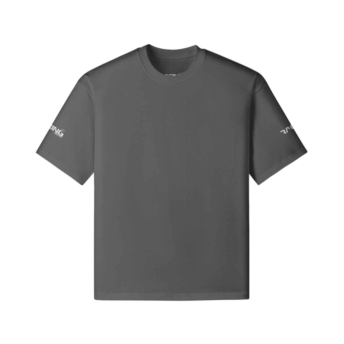 Graues Oversize T-Shirt Racing of Life aus 100% Baumwolle mit Rücken- und Ärmelprint, reaktiv gefärbt für langanhaltende Farbe