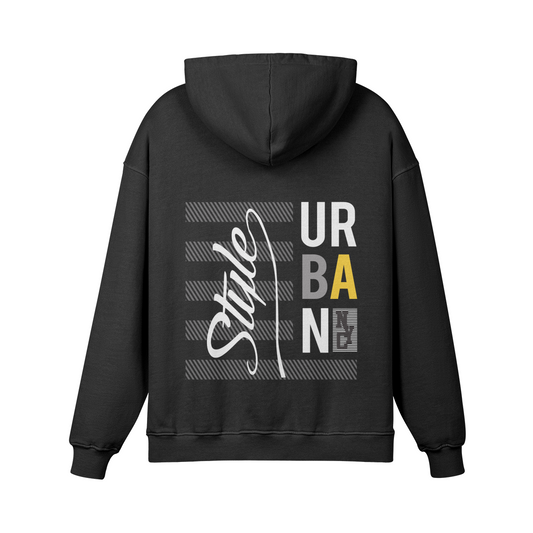 Schwarzer URBAN STYLE Hoodie mit Oversize Fit, Front- und Backprint, Kängurutasche aus 100 % Baumwolle