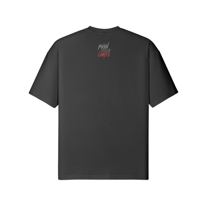 LMK Biceps Oversize T-Shirt aus 100% Baumwolle mit Front- und Backprint, reaktivgefärbt, schwarz