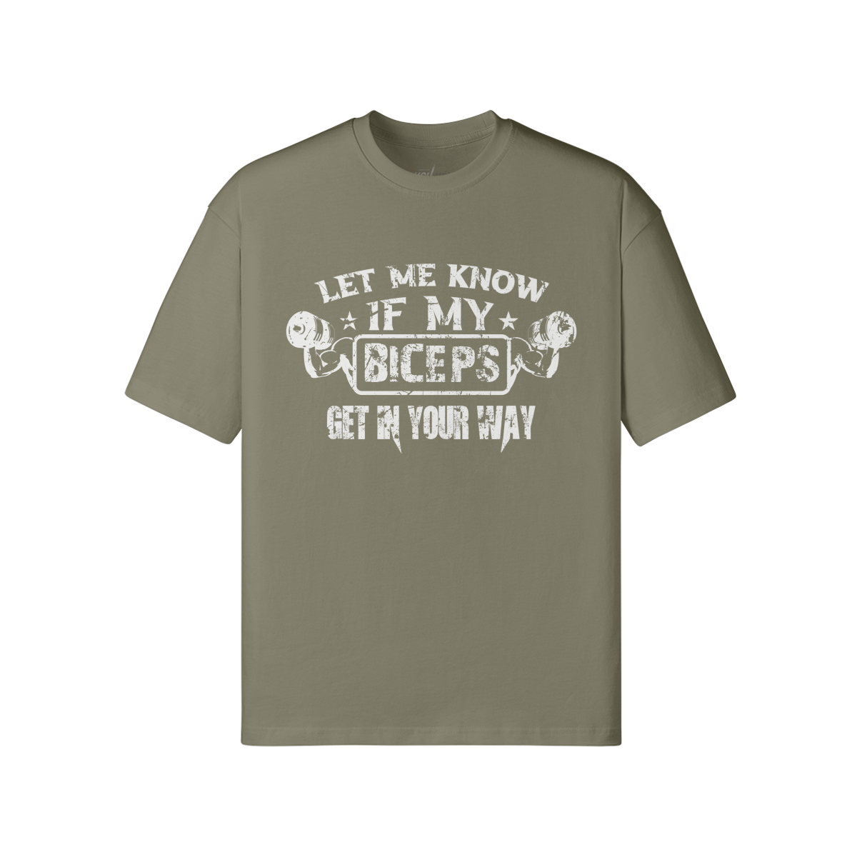 LMK Biceps Oversize T-Shirt aus 100% Baumwolle mit Front- und Backprint in Olivgrün