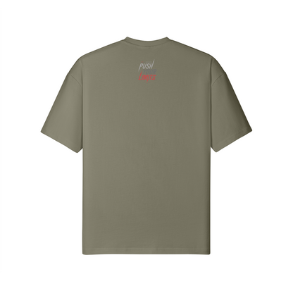 LMK Biceps Oversize T-Shirt aus 100% Baumwolle mit Front- und Backprint in Olivgrün