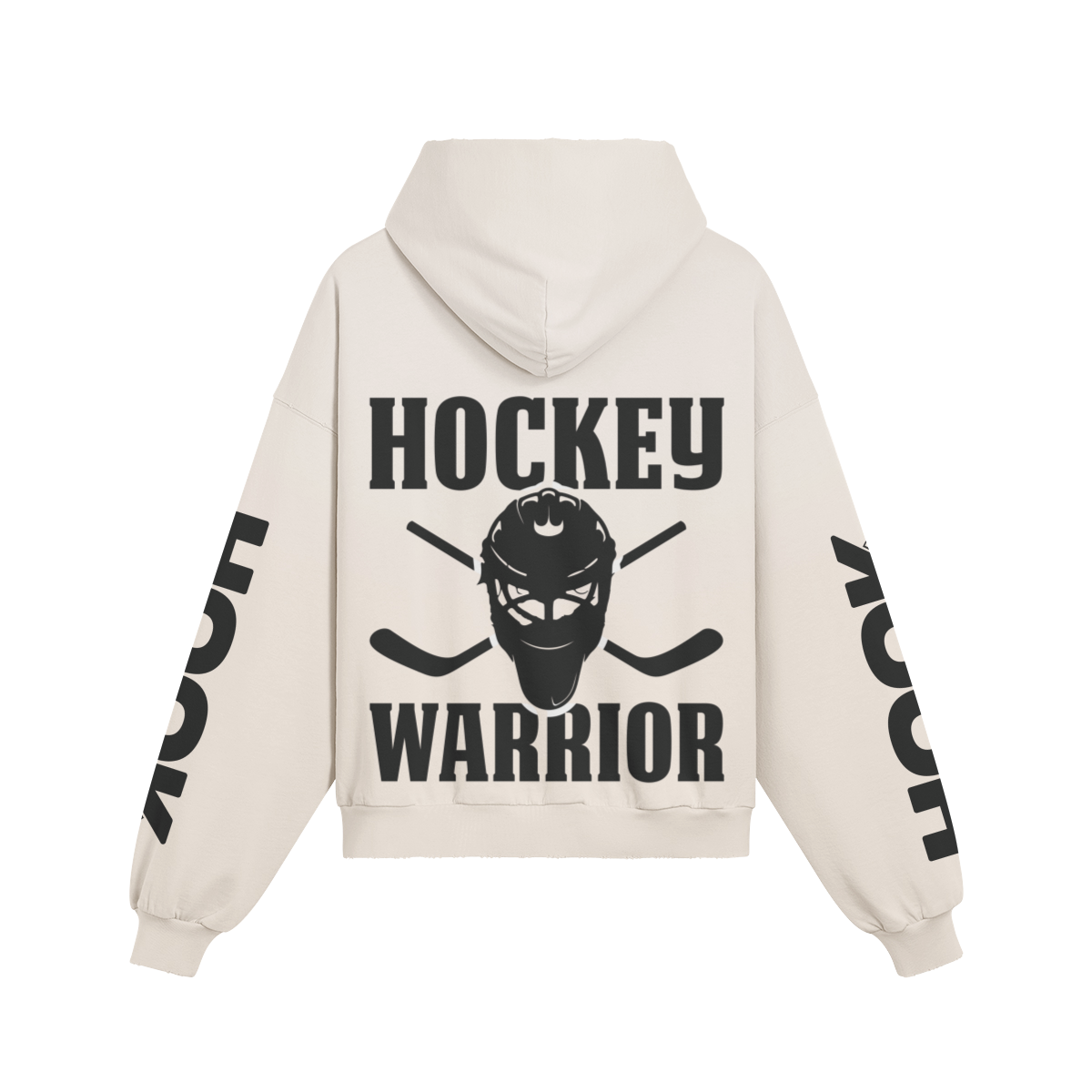 Oversize Hoodie Hockey Warrior mit Back- und Ärmelprint, Kängurutasche und verwaschenem Effekt aus 100% Baumwolle