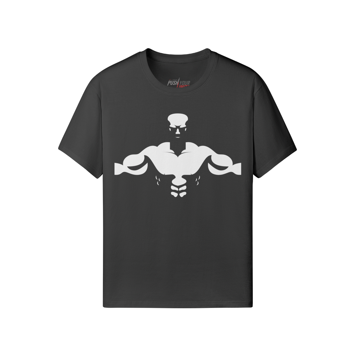 Schwarzes BODYBULILDER-TORSO T-Shirt aus 100% Baumwolle mit Frontprint und klassischer Passform