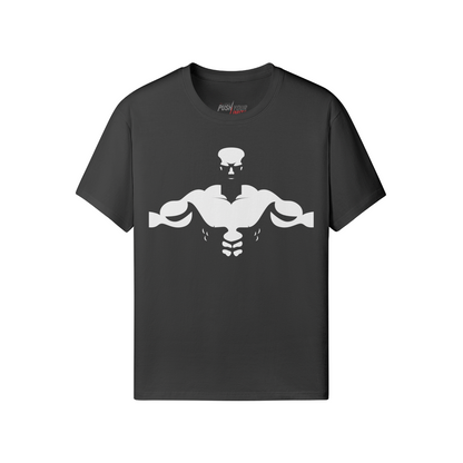 Schwarzes BODYBULILDER-TORSO T-Shirt aus 100% Baumwolle mit Frontprint und klassischer Passform