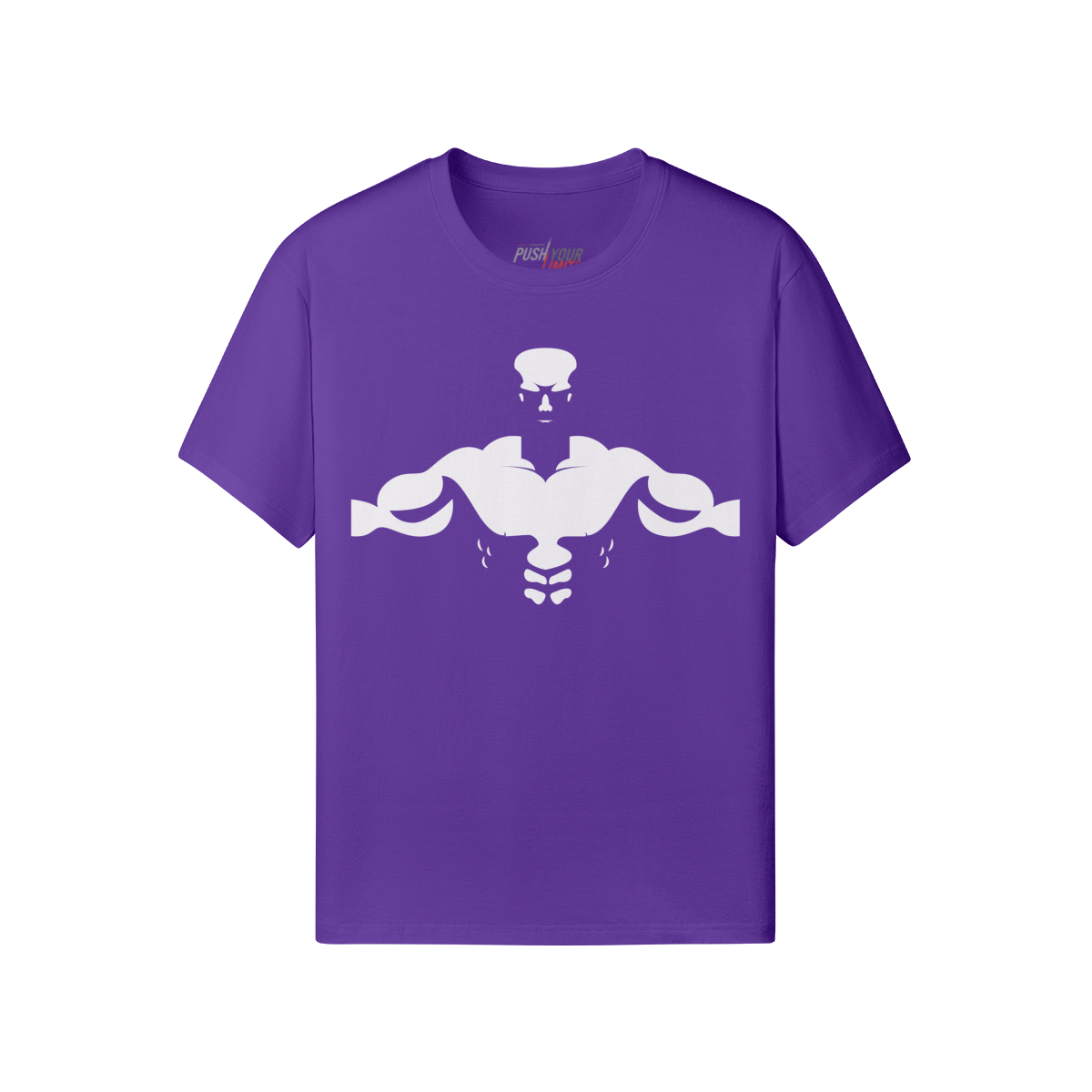 BODYBULILDER-TORSO lila T-Shirt mit Muskel-Torso-Print, klassische Passform, 100% Baumwolle, reaktivgefärbt, leicht dehnbar