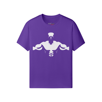 BODYBULILDER-TORSO lila T-Shirt mit Muskel-Torso-Print, klassische Passform, 100% Baumwolle, reaktivgefärbt, leicht dehnbar