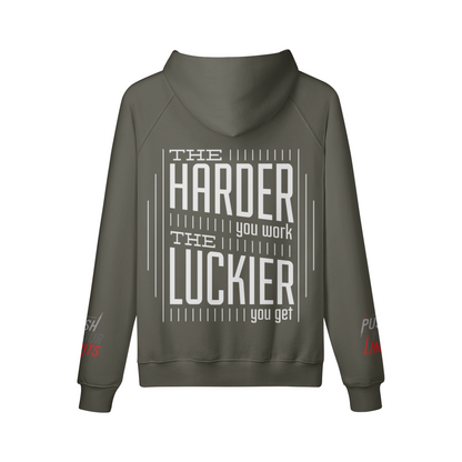 Oversize Hoodie mit "The Harder" Rückenprint, Kängurutasche, 100% Baumwolle, reaktivgefärbt, grau