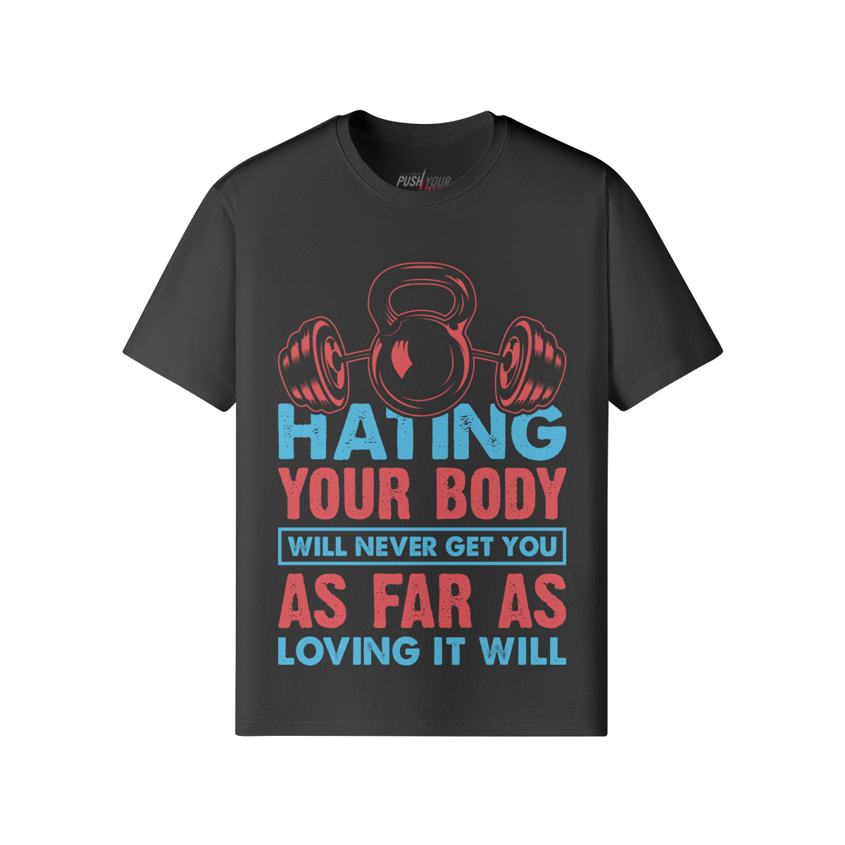 Schwarzes Your Body T-Shirt mit Frontprint, klassische Passform, 100% Baumwolle, reaktivgefärbt für langanhaltende Farben