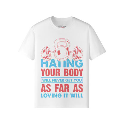 Weißes Your Body T-Shirt aus Baumwolle mit Front- und Rückenprint, klassische Passform, leicht dehnbar