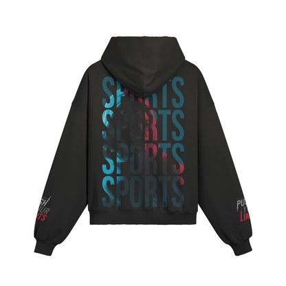 Schwarzer Oversize Hoodie mit SPORT-Print hinten und Kängurutasche
