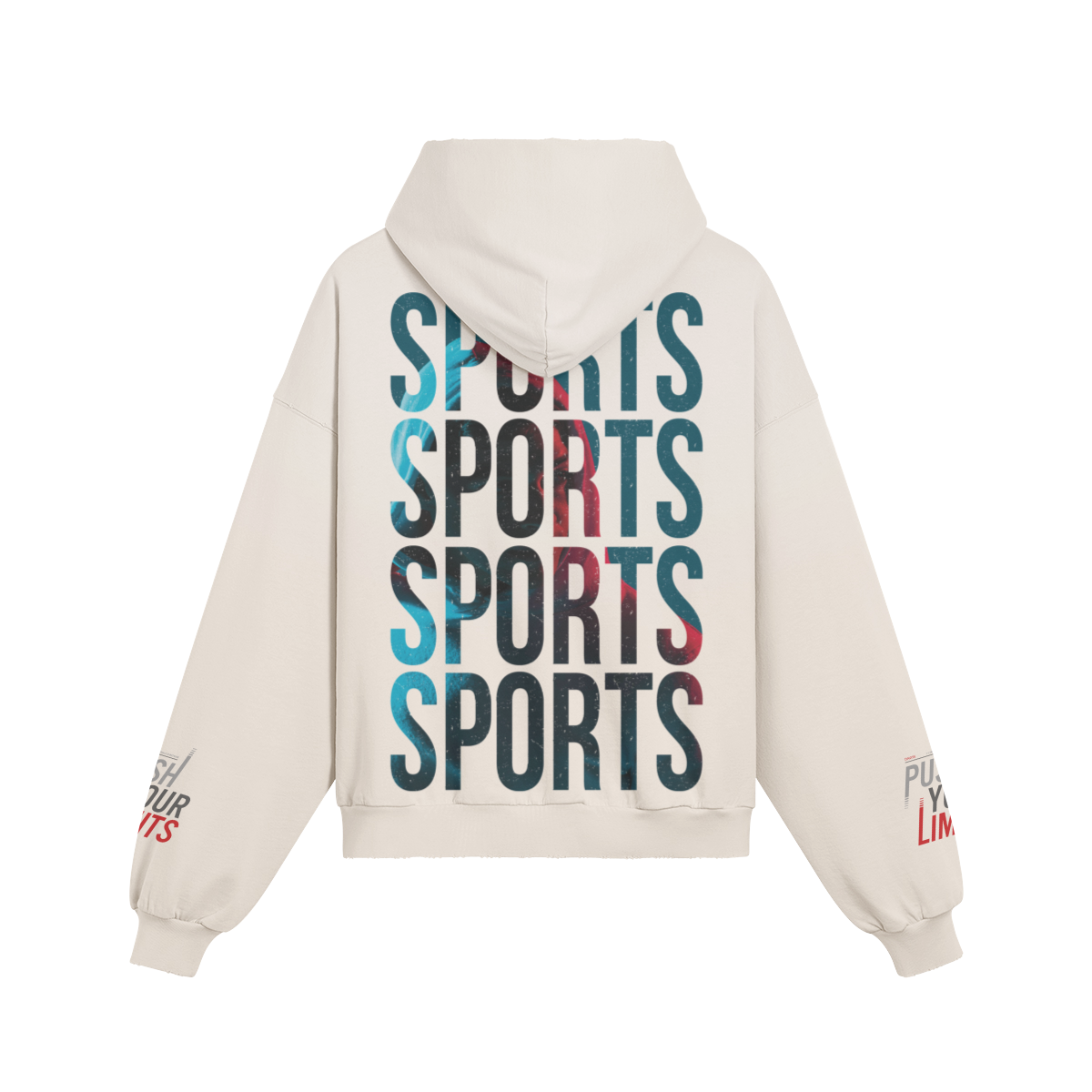 Oversize Fit Hoodie mit Sports-Print und Kängurutasche aus 100% Baumwolle, verwaschener Effekt