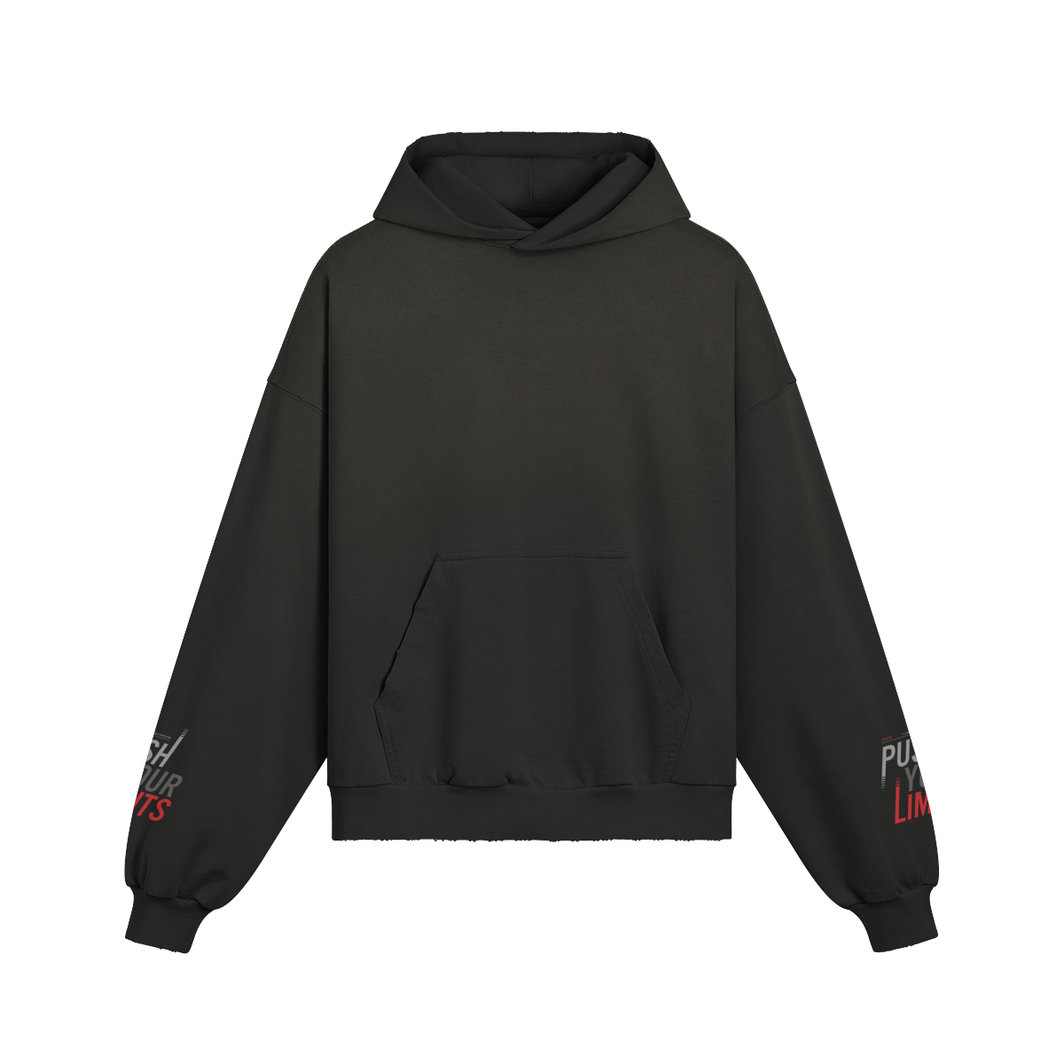 Schwarzer Oversize-Hoodie mit Kängurutasche und Brust- und Ärmelprint in verwaschenem Look aus 100% Baumwolle