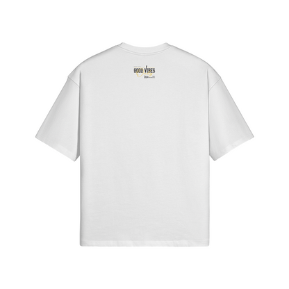 Free Spirit Oversize T-Shirt aus 100 % Baumwolle mit Front- und Backprint, reaktivgefärbt für langlebige Farbe, Stoffgewicht 300g/m², weiß