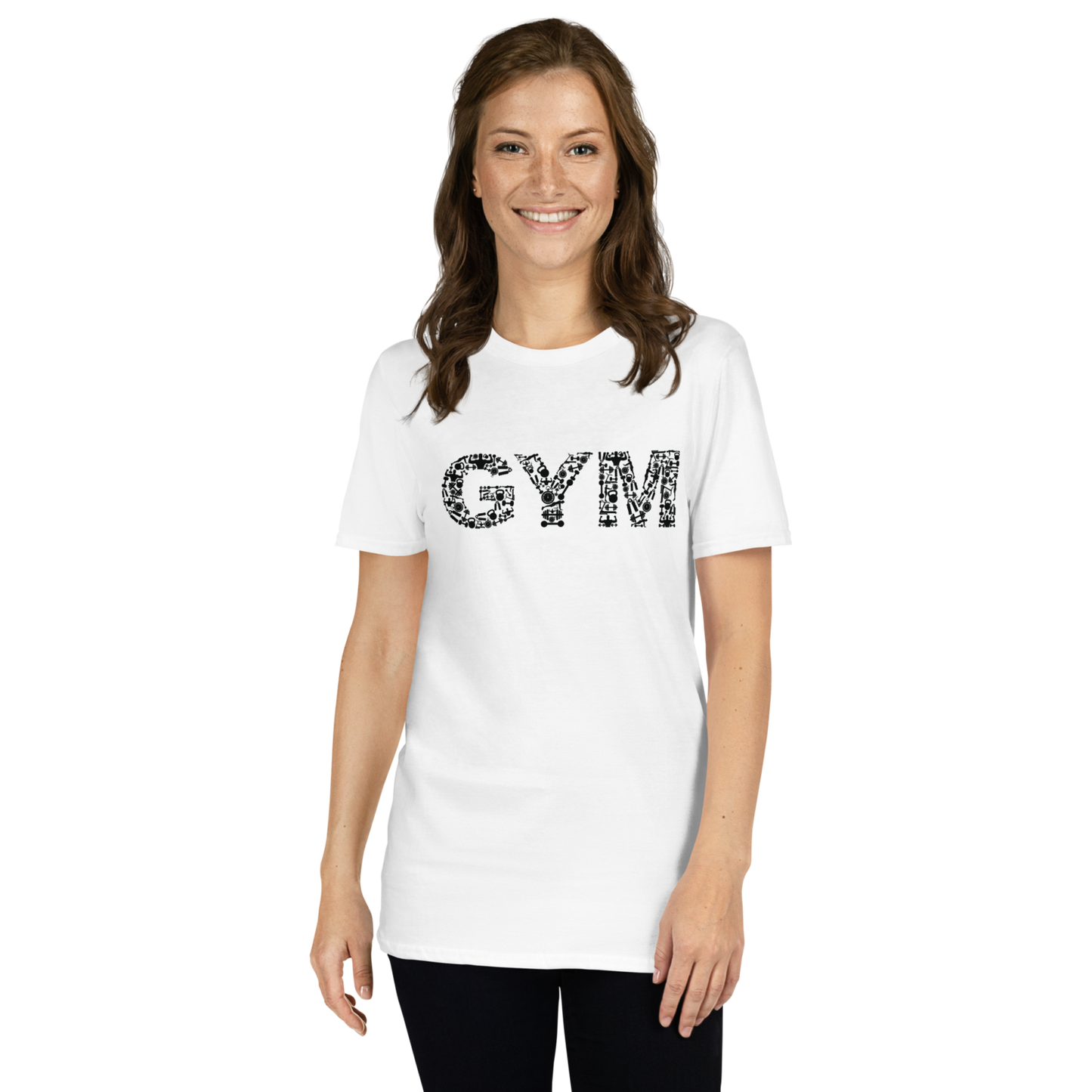 Weißes Gym Damen T-Shirt aus 100% Baumwolle mit schwarzem GYM-Print