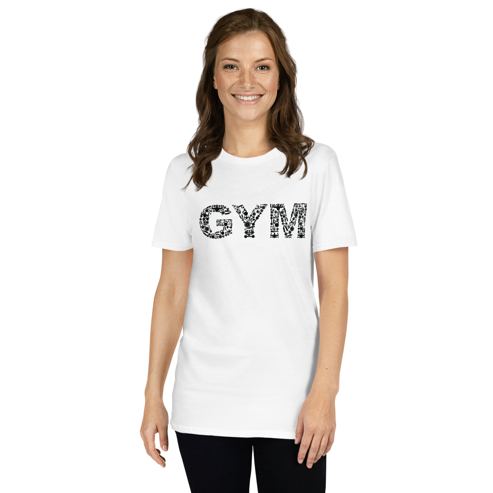Weißes Gym Damen T-Shirt aus 100% Baumwolle mit schwarzem GYM-Print