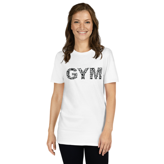 Weißes Gym Damen T-Shirt aus 100% Baumwolle mit schwarzem GYM-Print