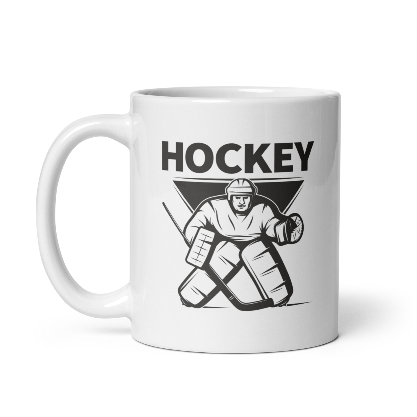 Weiße Keramiktasse mit Hockey Goalie Motiv, spülmaschinen- und mikrowellengeeignet