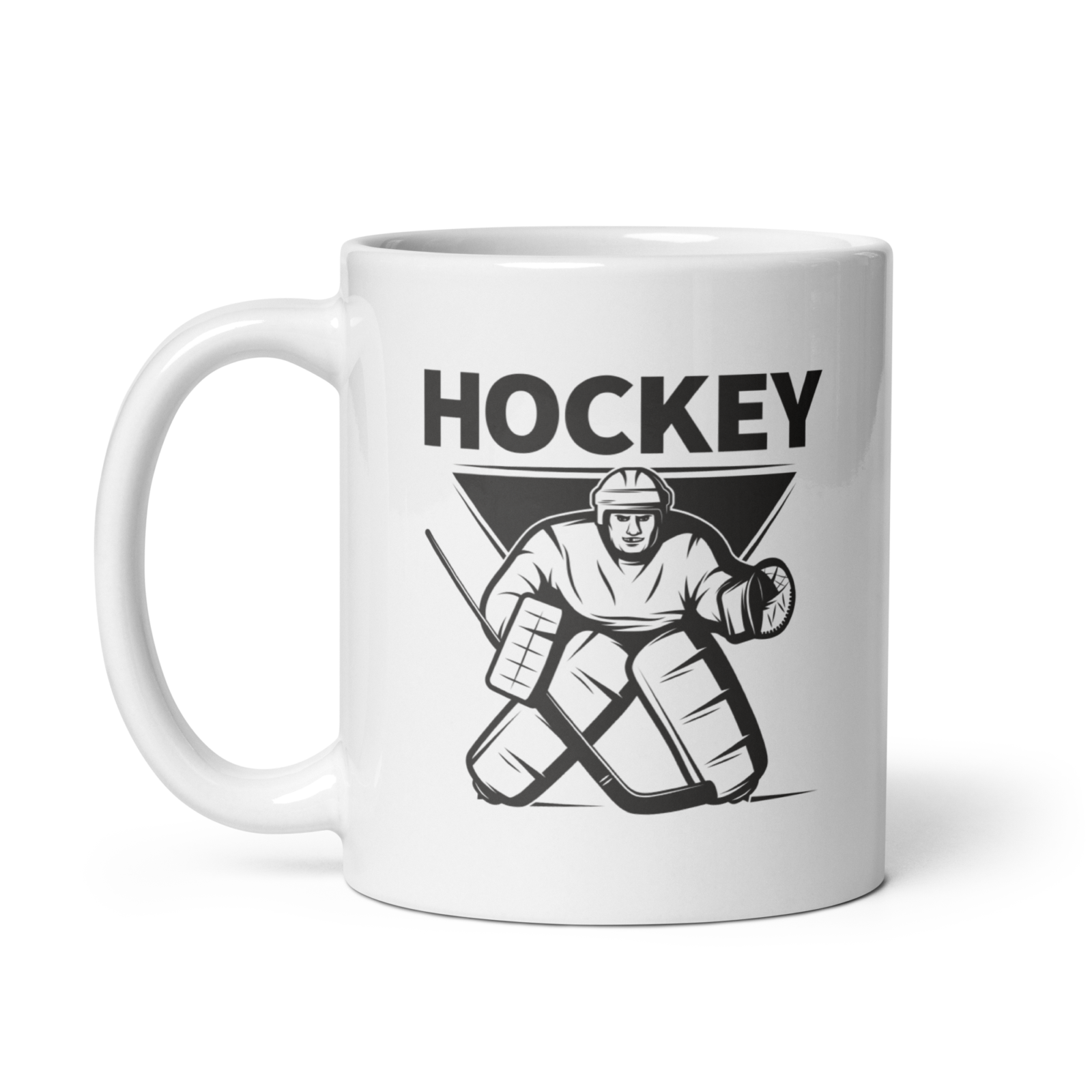 Weiße Keramiktasse mit Hockey Goalie Motiv, spülmaschinen- und mikrowellengeeignet
